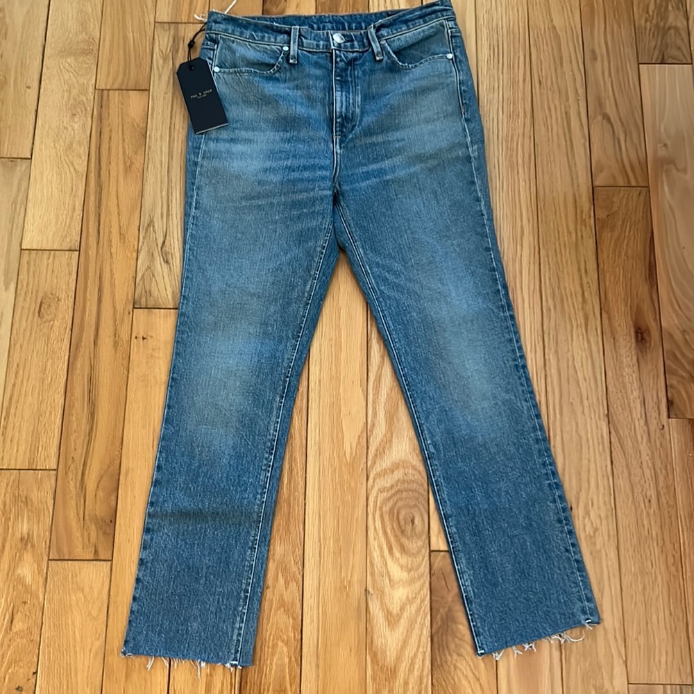 Rag & Bone NWT High Rise ankle cigarette jeans; size 28 with raw hems.